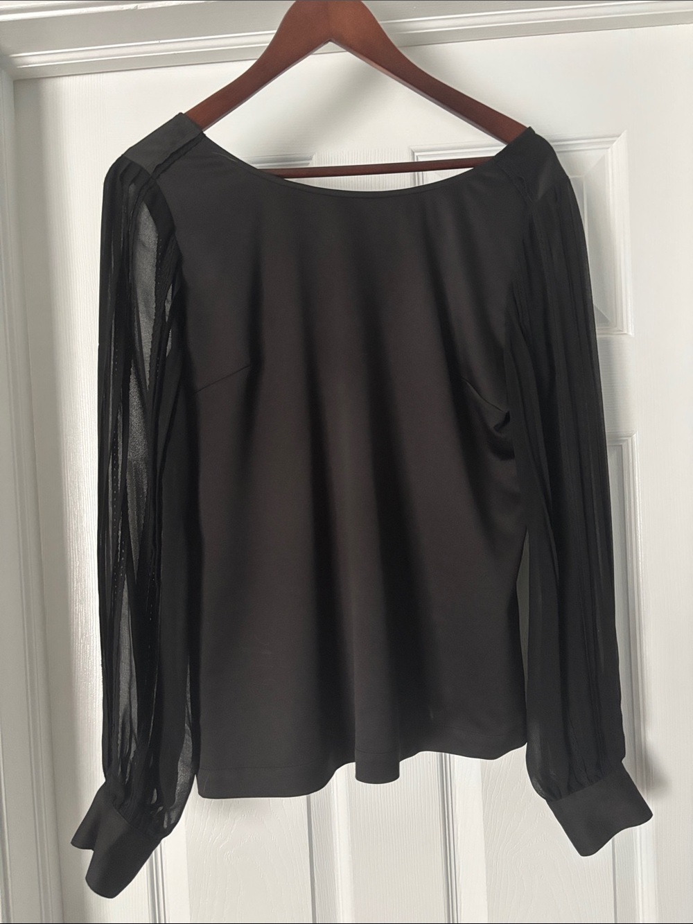 cooper & ella Black Paneled Long-Sleeve Blouse with Sheer Sleeves